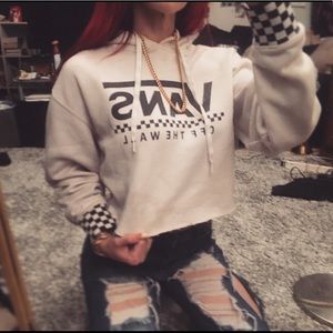 VANS White Cropped Hoodie Checkerboard size XS